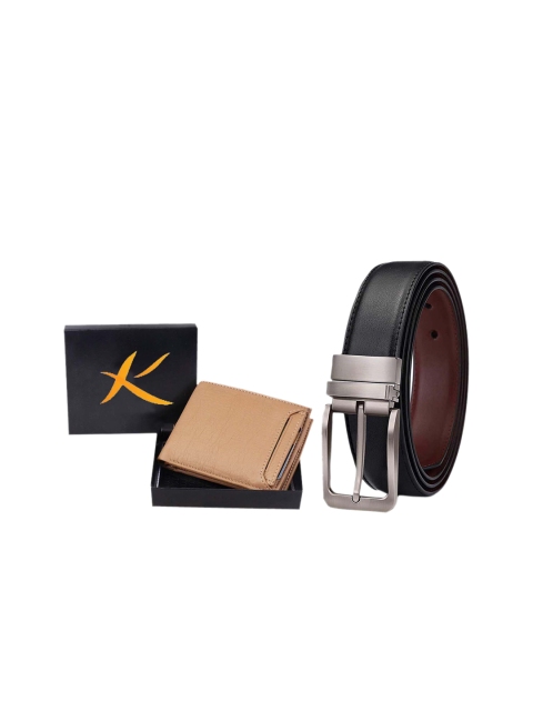 

Kastner Men Black & Beige Solid Belt & Wallet Combo Accessory Gift Set
