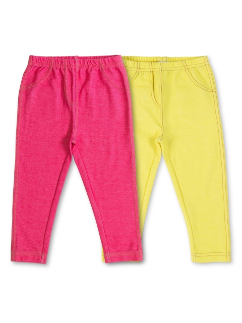 

JusCubs Girls Pack Of 2 Pink & Yellow Skinny Fit Cotton Jeggings