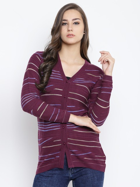 

Monte Carlo Women Burgundy Striped Cardigan