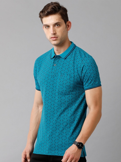 

Classic Polo Men Blue Printed Polo Collar Cotton Slim Fit T-shirt