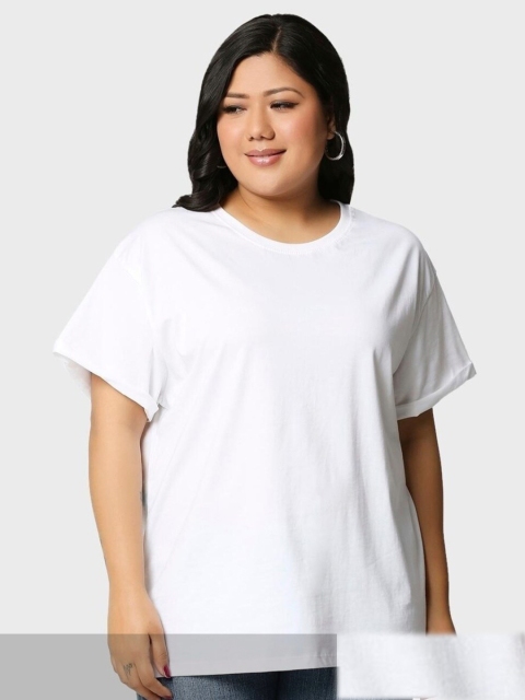 

Bewakoof Plus Plus Size Pack Of 2 Women White Pure Cotton T-shirts