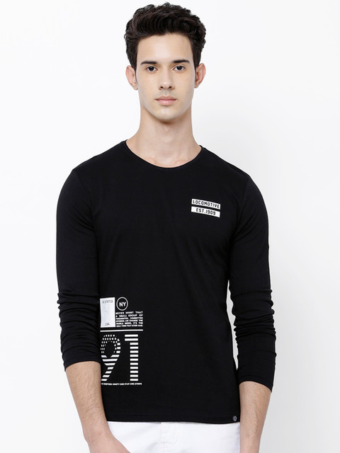 

LOCOMOTIVE Men Black & White Printed Round Neck Slim Fit T-shirt