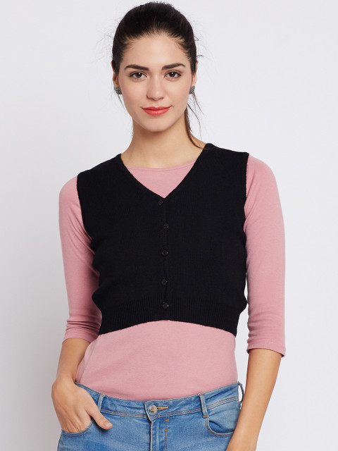 

Monte Carlo Women Black Solid Woollen Crop Cardigan