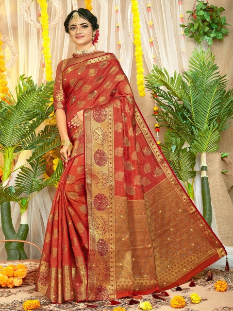 

ODETTE Red Ethnic Motifs Zari Silk Blend Saree