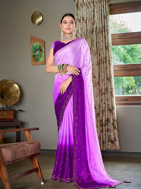 

ODETTE Lavender & Purple Ombre Beads and Stones Saree