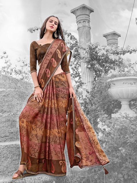 

ODETTE Olive Green & Mauve Paisley Brasso Saree
