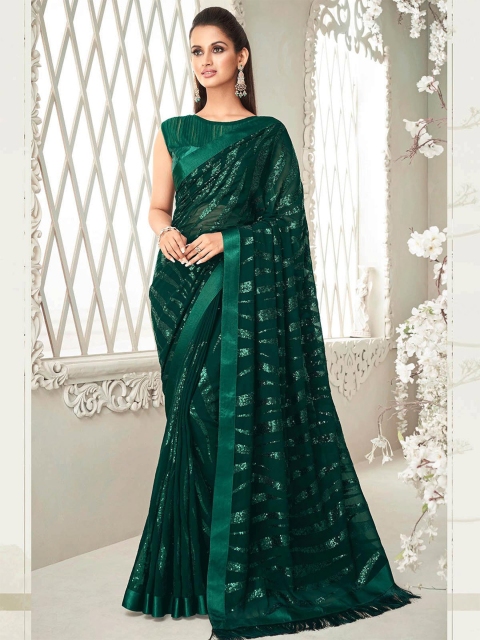 

ODETTE Green Embellished Embroidered Saree