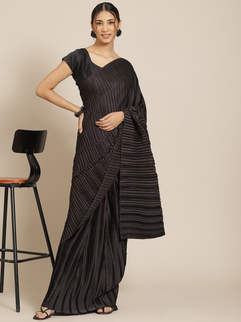 

Warthy Ent Black Satin Solid Saree