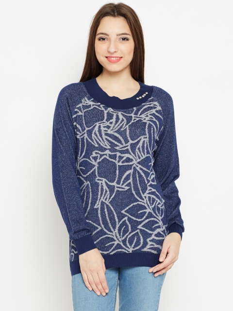 

Monte Carlo Women Navy Blue & Grey Self-Design Top