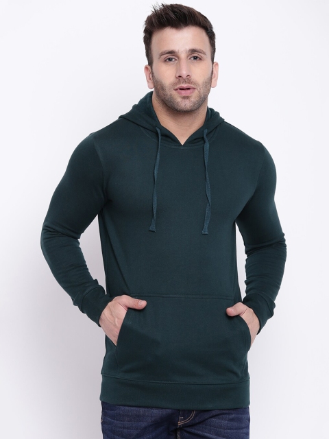 

GRITSTONES Men Green Solid Fleece Hooded Sweatshirt