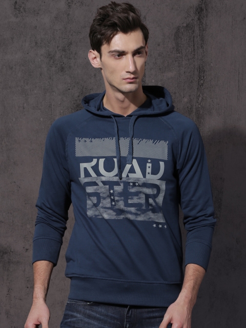 

Roadster Men Blue Printed Hooded Sweatshirt