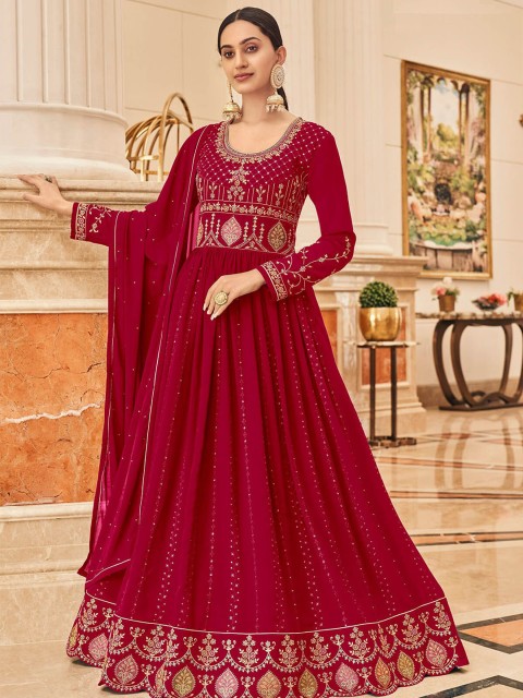 

ODETTE Women Pink Ethnic Motifs Embroidered Mirror Work Kurta with Trousers & Dupatta