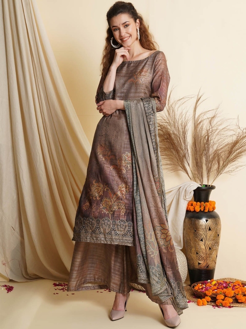 

ODETTE Grey Printed Unstitched Dress Material
