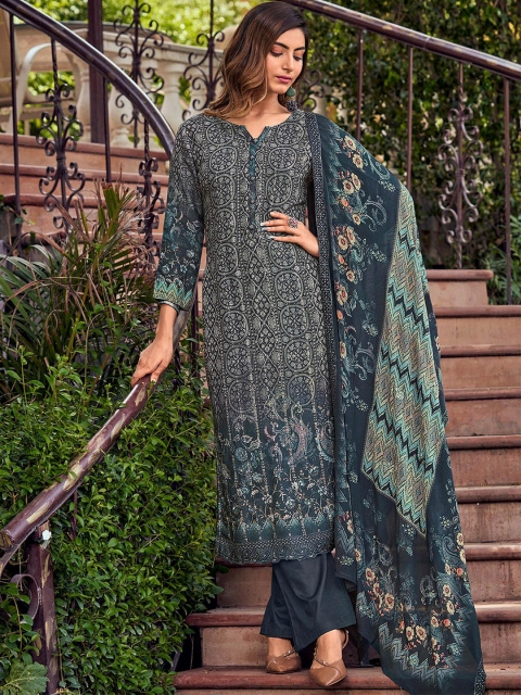 

ODETTE Women Green Embroidered Straight Kurta with Palazzos & With Dupatta