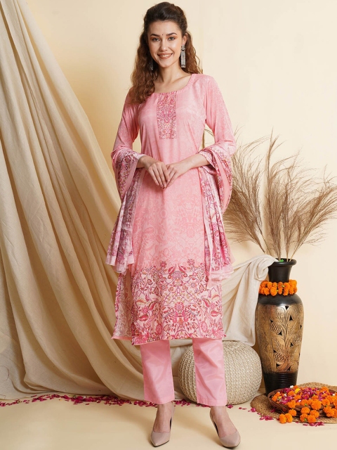 

ODETTE Women Pink Printed Unstitched Dress Material