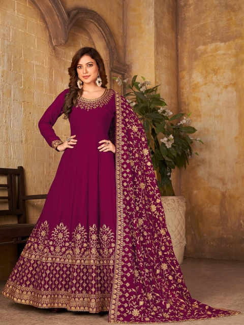 

ODETTE Women Violet Embroidered Thread Work Kurta with Trouser & With Dupatta Set