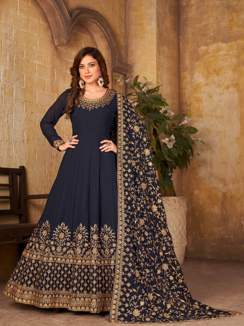 

ODETTE Women Black Embroidered Kurta with Salwar & Dupatta