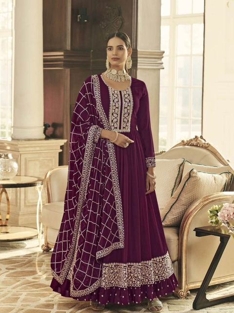 

ODETTE Women Magenta Embroidered Kurta with Salwar & Dupatta