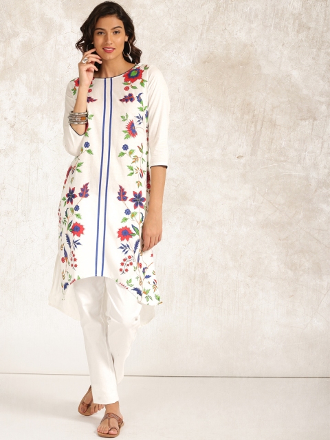 

Anouk Women Off-White Floral Print A-Line Kurta