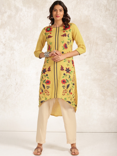 

Anouk Women Yellow Floral Printed A-Line Kurta