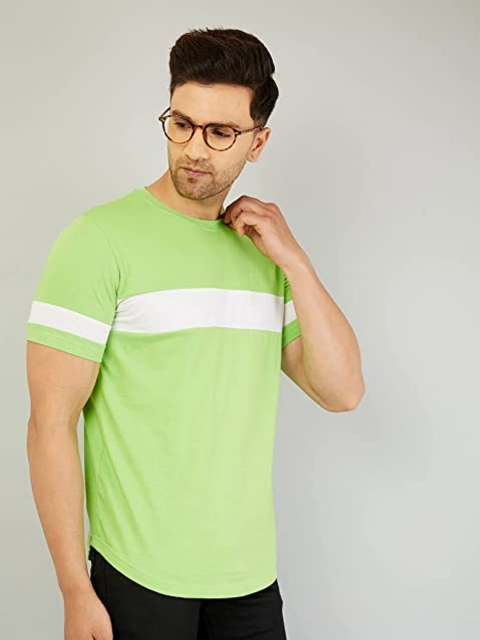 

Rodzen Men Green Colourblocked Pure Cotton T-shirt