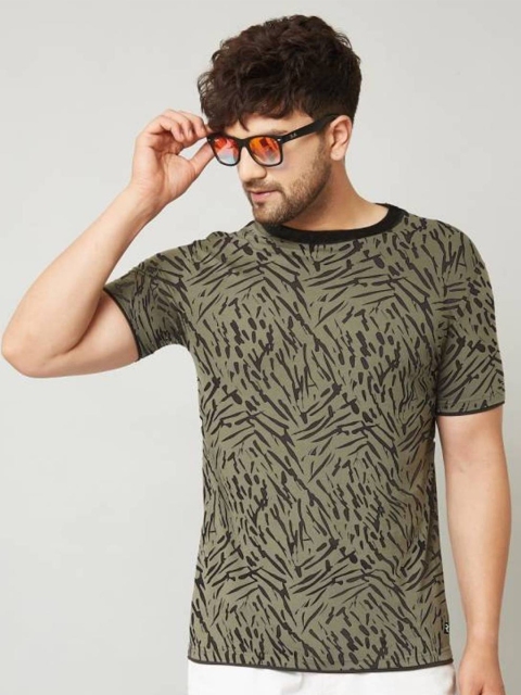 

Rodzen Men Grey & Black Printed Pure Cotton T-shirt