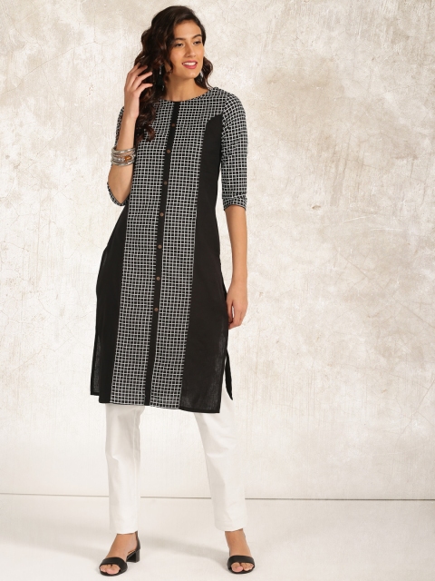 

Anouk Women Black & White Checked Straight Kurta