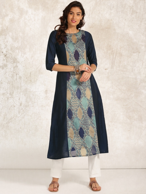 

Anouk Women Navy Blue Printed A-Line Kurta