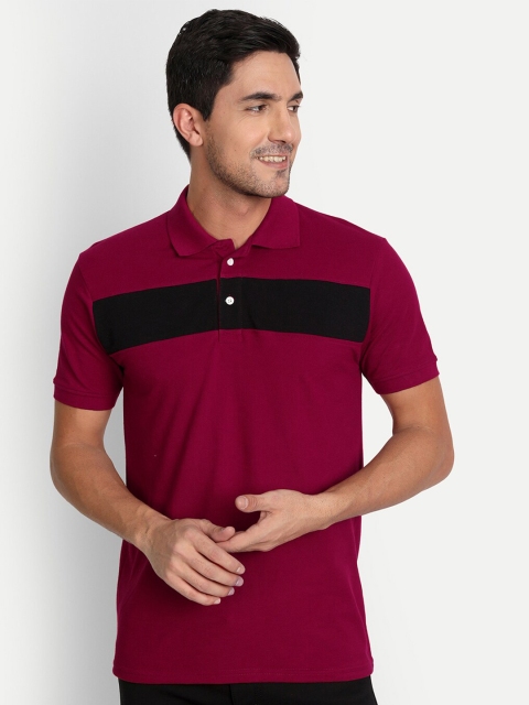 

DEZANO Men Maroon Colourblocked Polo Collar Slim Fit T-shirt