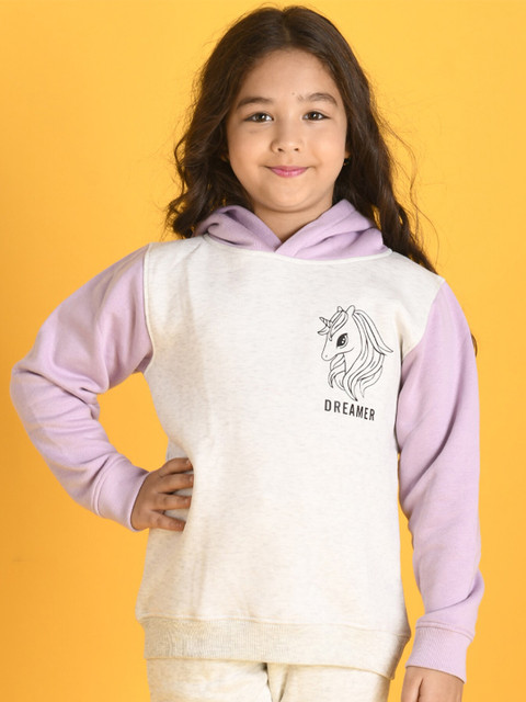 

Anthrilo Girls Off White Printed Hooded Sweatshirt