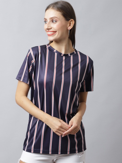 

Rodzen Women Navy Blue & Red Striped T-shirt