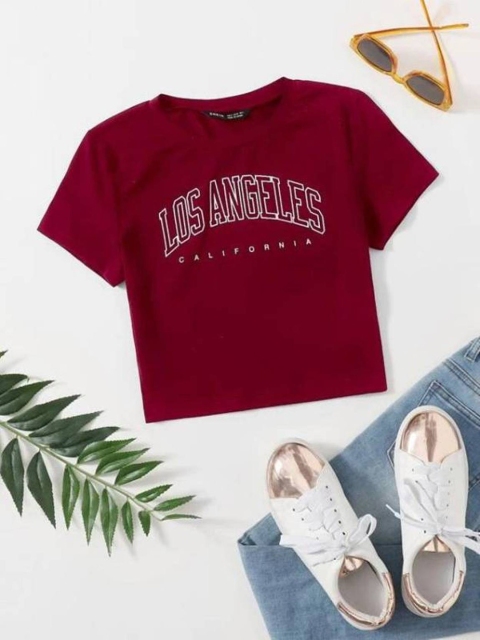 

Rodzen Women Maroon Pure Cotton Typography Printed Pure Cotton T-shirt