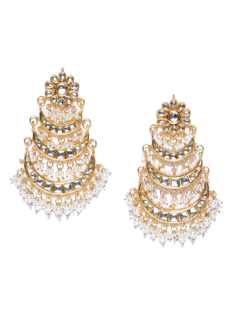 

Zobby Off-White Gold-Plated Kundan Stone-Studded Chandbalis
