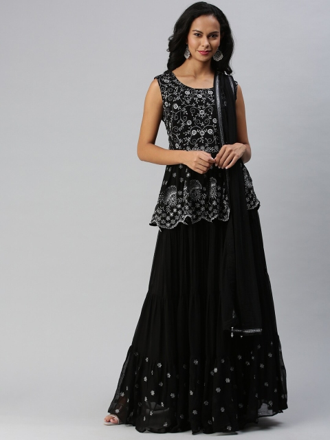 

Soch Black & Silver-Toned Ready to Wear Lehenga & Blouse With Dupatta