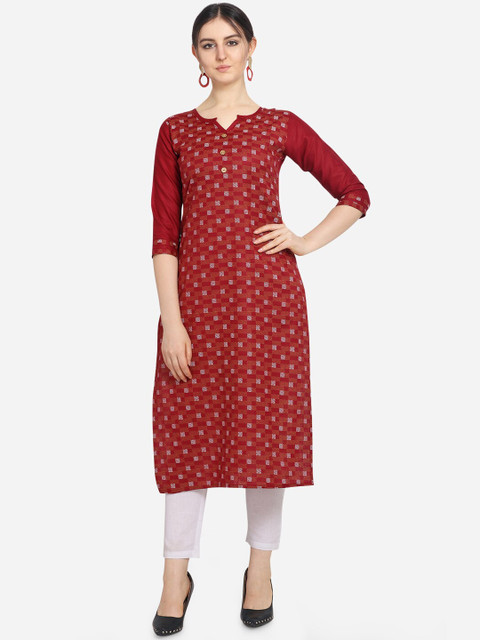 

Hinayat Fashion Women Maroon Ethnic Motifs Printed Pure Cotton Kurta
