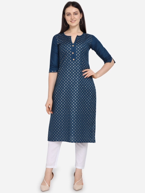 

Hinayat Fashion Women Blue Geometric Printed Cotton Kurta