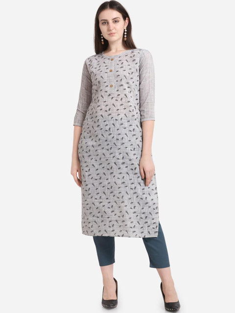 

Hinayat Fashion Women Grey & Black Printed Pure Cotton Kurta