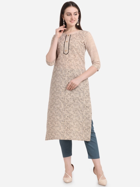 

Hinayat Fashion Women Beige & Black Cotton Floral Printed Kurta