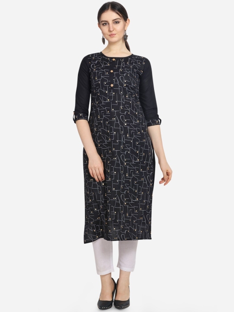 

Hinayat Fashion Women Black Printed Kurta