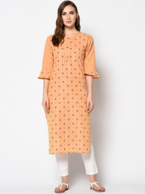 

Hinayat Fashion Women Orange Ethnic Motifs Printed Cotton Kurta