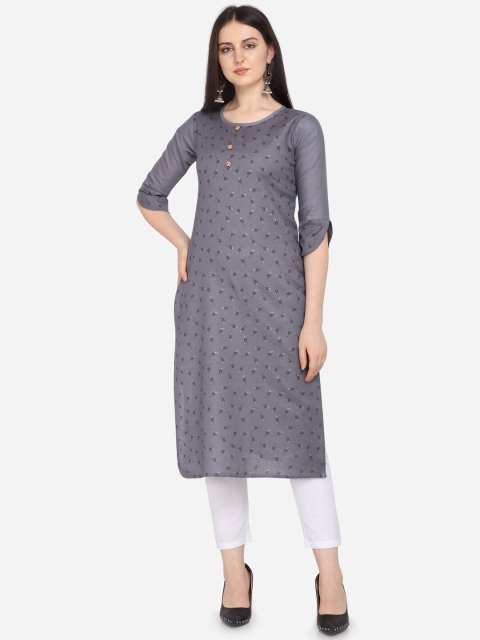 

Hinayat Fashion Women Grey Floral Printed Pure Cotton Kurta