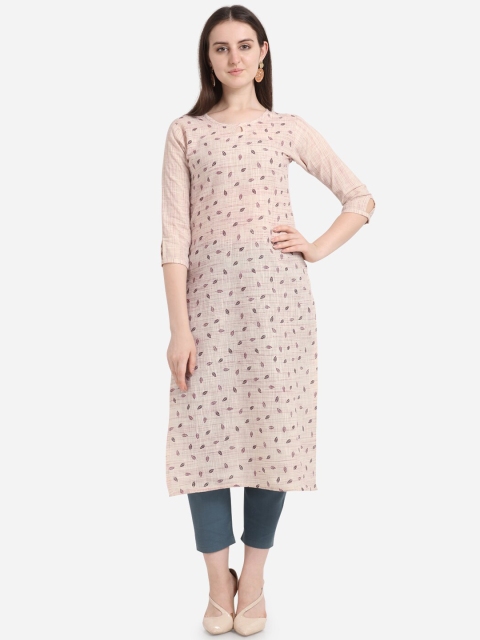 

Hinayat Fashion Women Cream-Coloured & Purple Geometric Printed Cotton Kurta
