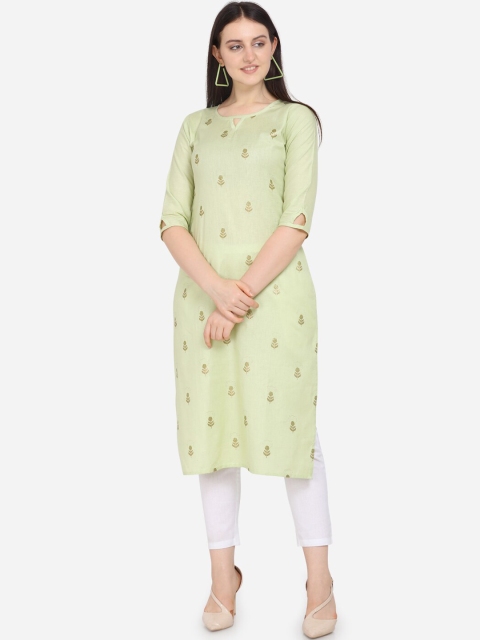 

Hinayat Fashion Women Green Printed Pure Cotton Kurta