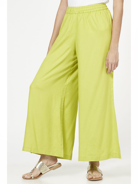 

Pistaa Women Lime Green Flared Solid Palazzos