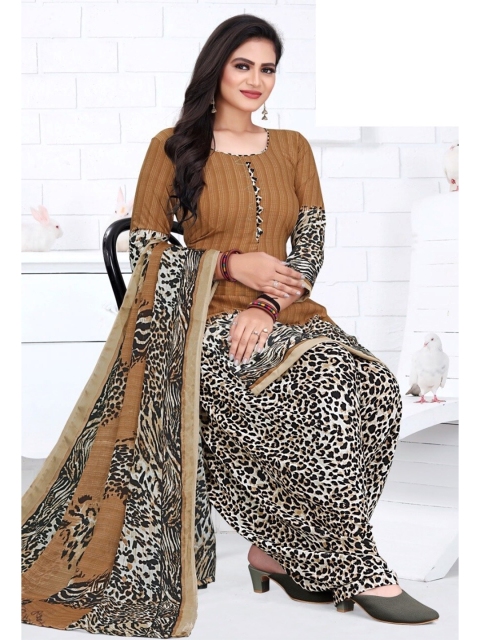 

INDIAN HERITAGE Khaki & Black Printed Silk Crepe Unstitched Dress Material