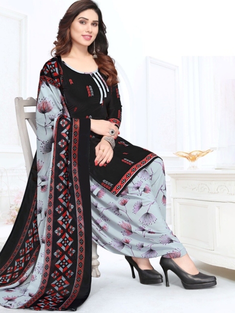 

INDIAN HERITAGE Black & Blue Printed Silk Crepe Unstitched Dress Material