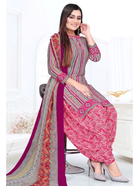 

INDIAN HERITAGE Grey & Maroon Printed Silk Crepe Unstitched Dress Material