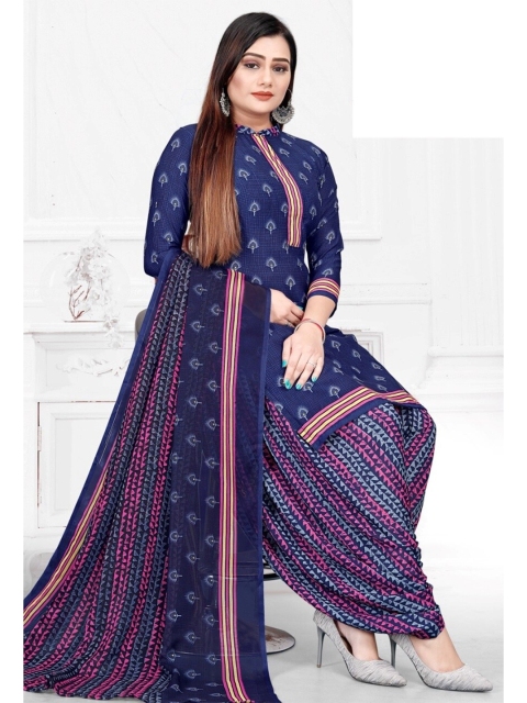 

INDIAN HERITAGE Blue & Purple Printed Silk Crepe Unstitched Dress Material