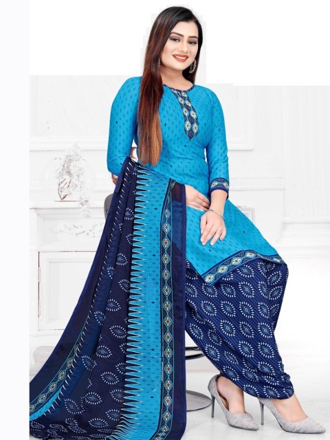 

INDIAN HERITAGE Blue Printed Silk Crepe Unstitched Dress Material