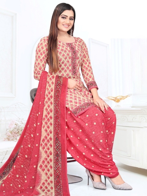

INDIAN HERITAGE Pink & Rose Printed Silk Crepe Unstitched Dress Material